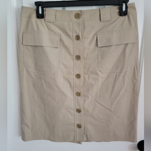Brooks Brothers Women's Khaki Tan Front Button Pockets Pencil Skirt Size 12 - Picture 1 of 7